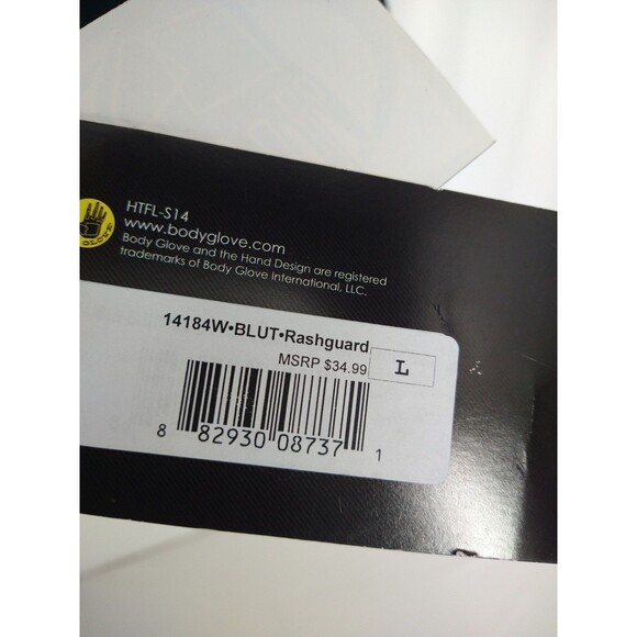 NWT Body Glove UVP Rash Guard Size L Blue White Black Colorblock Surf Swim Sun - Picture 5 of 9